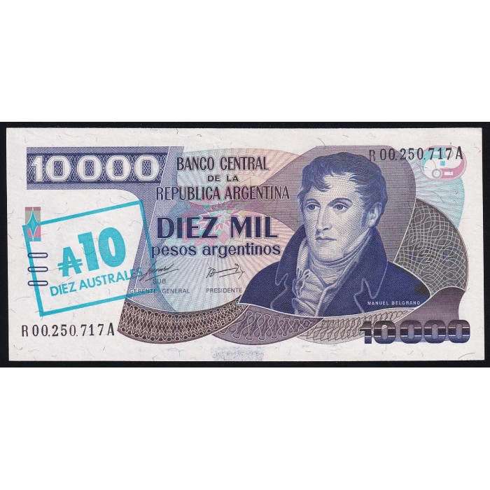REPOSICION B2714a 10.000 Pesos Argentinos Resellados a 10 Australes Alonso - Concepcion UNC