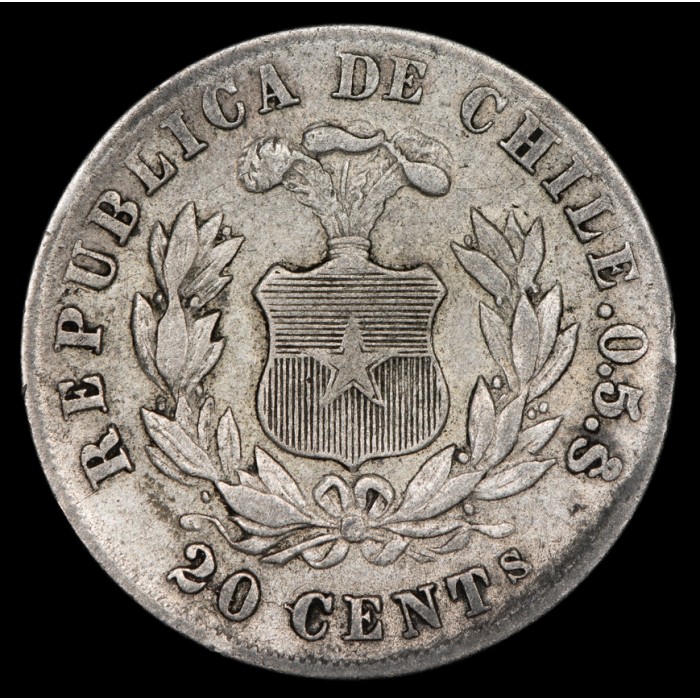 Chile 20 Centavos 1880 KM188.2 Ag MB-