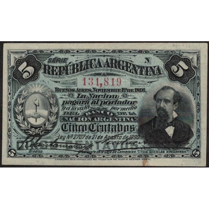 B1006 5 Centavos 1893 Avellaneda Firmas Santamarina - Achaval EXC+