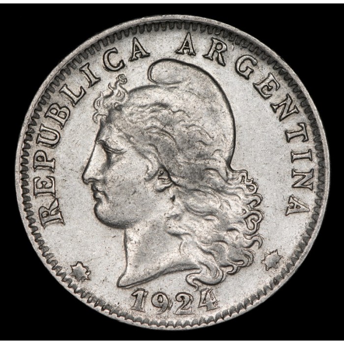 Variante Duplicacion de Cuño Clase I 20 Centavos 1924 CuNi EXC-
