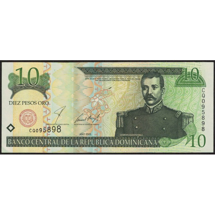 Republica Dominicana 10 Pesos Oro 2001 P165b EXC+