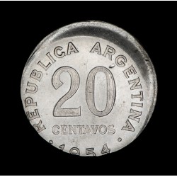 Error Argentina 20 Centavos 1954 CJ233 Descentrada EXC