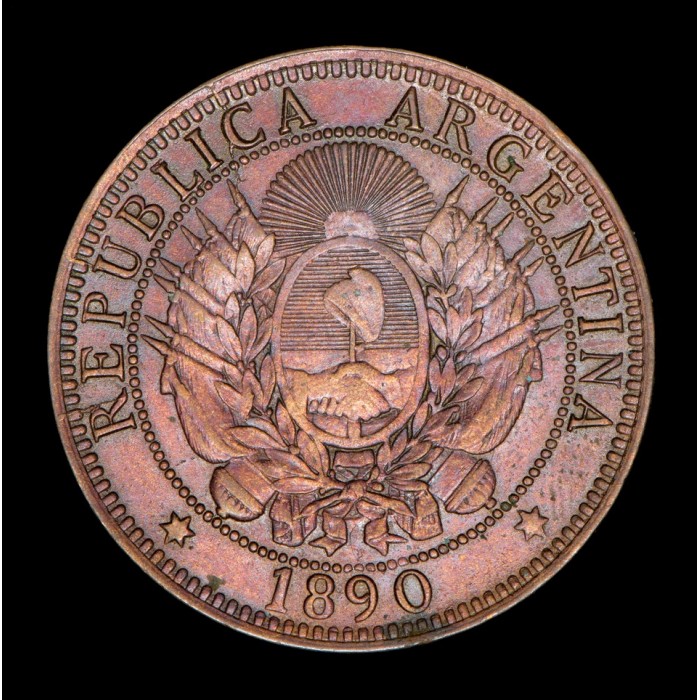 Argentina 2 Centavos 1890 Cobre EXC+
