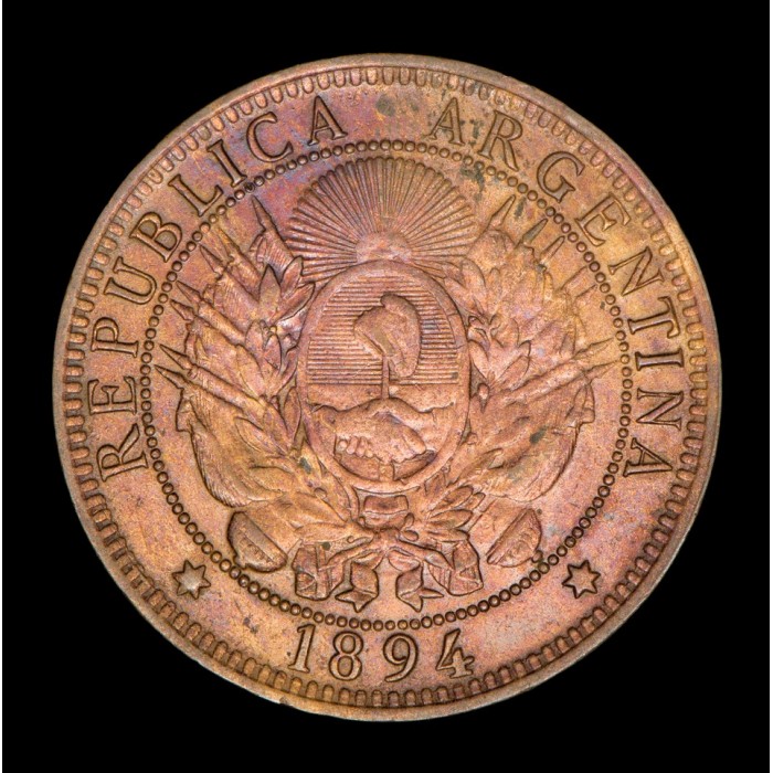 Argentina 2 Centavos 1894 Cobre EXC+