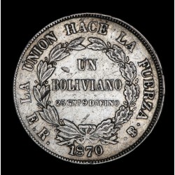 Bolivia 1 Boliviano 1870 ER KM155.3 Ag MB+