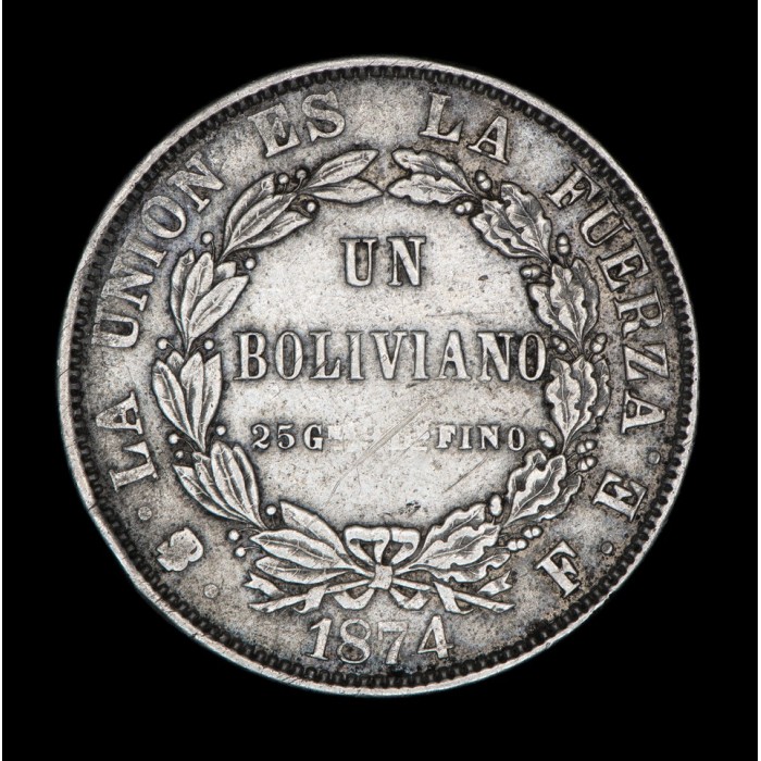 Bolivia 1 Boliviano 1874 FE KM160.1 Ag MB