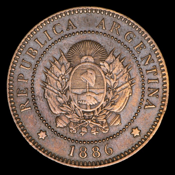 Argentina 1 Centavo 1886 CJ42.1 Cobre EXC