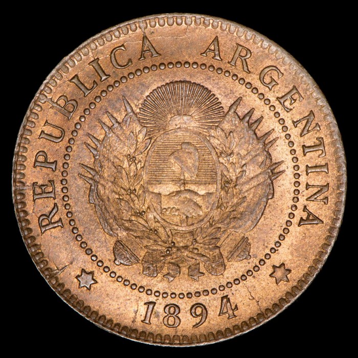 Argentina 1 Centavo 1894 CJ49.5 Cobre UNC