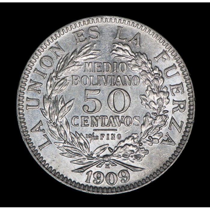 Bolivia 50 Centavos 1909 H KM177 Ag UNC