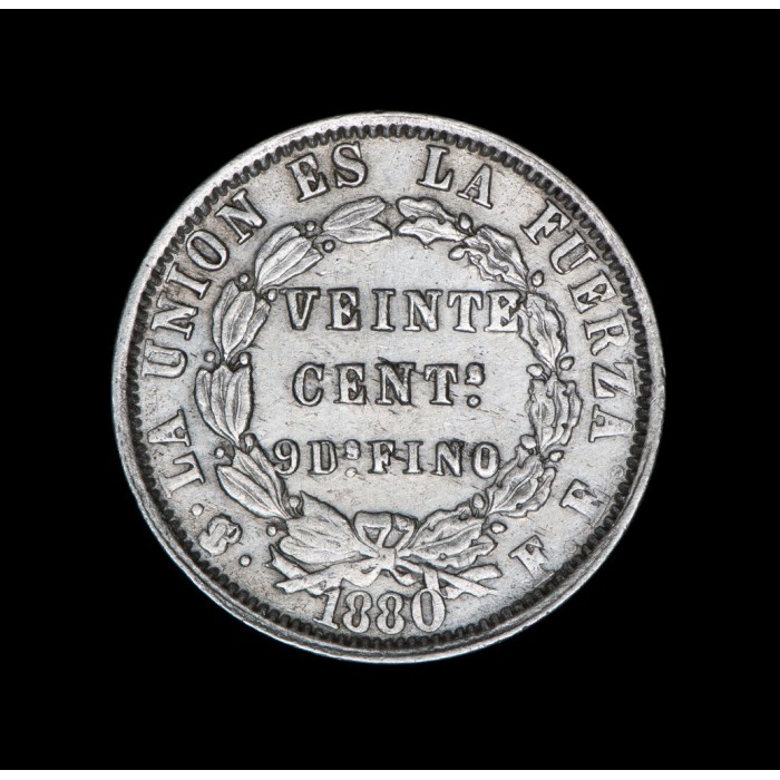Bolivia 20 Cents 1880 FE KM#159.1 Ag VF/XF