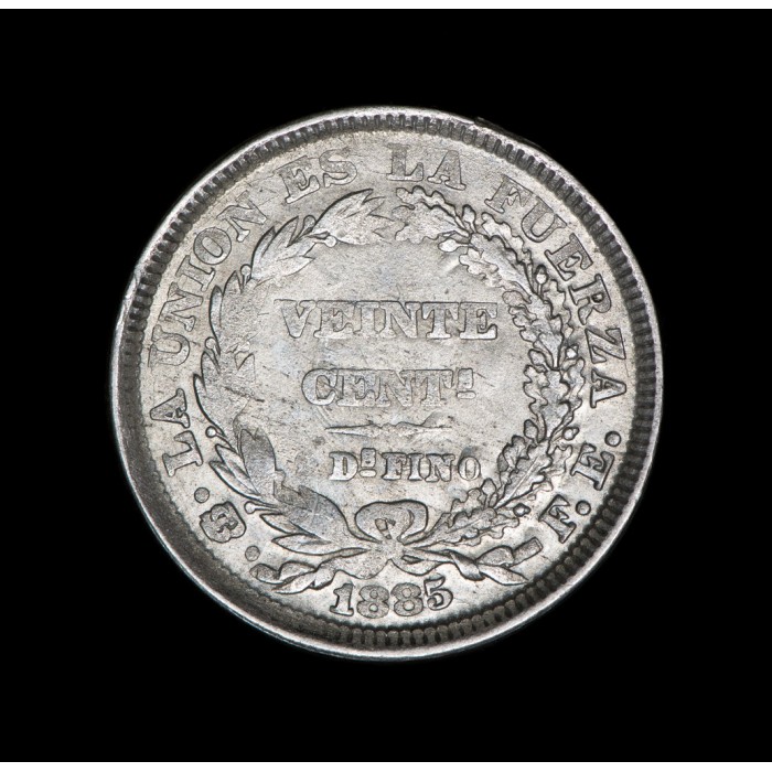 Bolivia 20 Centavos 1885 FE KM159.2 Ag EXC