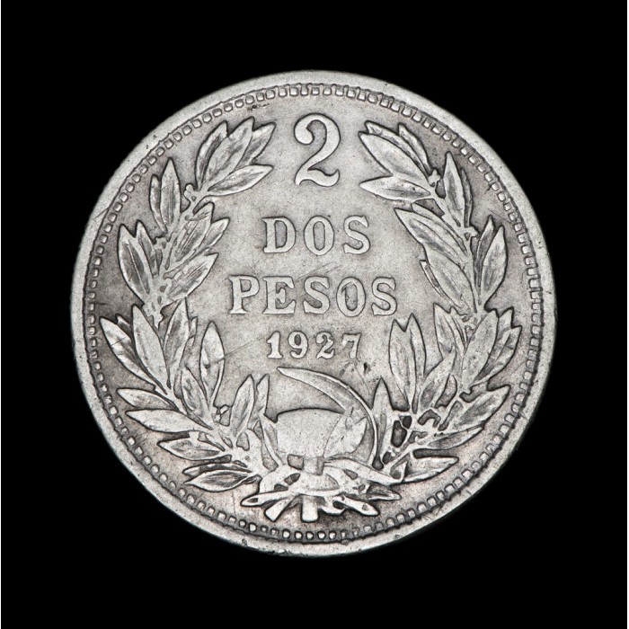Chile 2 Pesos 1927 KM172 Ag MB+