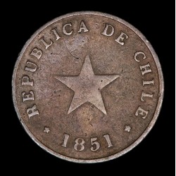 Chile 1/2 Centavo 1851 KM118 Cobre EXC
