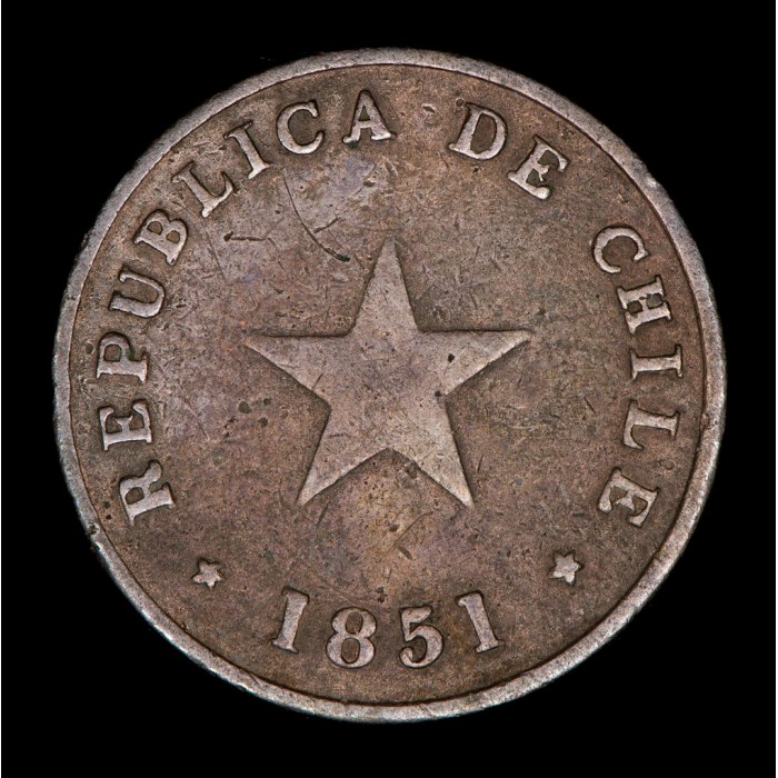 Chile 1/2 Centavo 1851 KM118 Cobre EXC