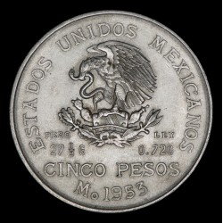 Mexico 5 Pesos 1953 Comercio Agricultura Industria KM467 Ag EXC+