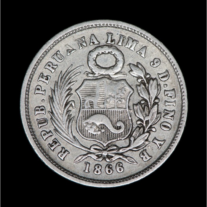 Peru 1 Dinero 1866 YB KM190 Ag MB+