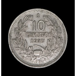 Chile 10 Centavos 1937 KM166 CuNi MB+