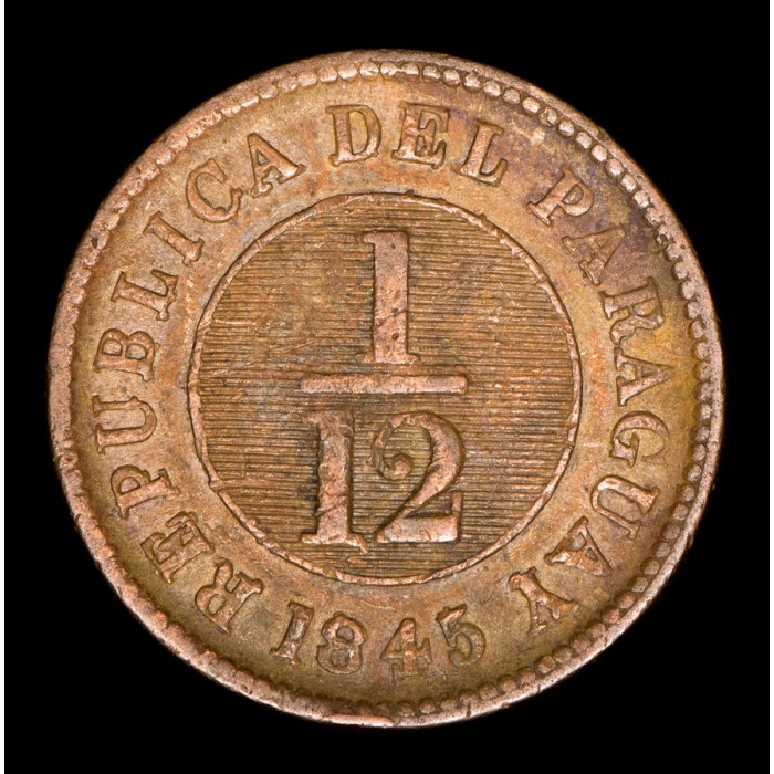 Paraguay 1/12 Real 1845 Asuncion Crude KM1.2 Cobre MB+