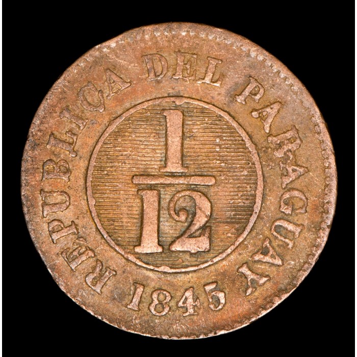 Paraguay 1/12 Real 1845 Asuncion Crude KM1.2 Cobre MB