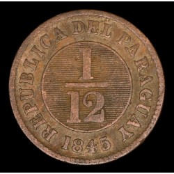 Paraguay 1/12 Real 1845 Tipo 2 Birmingham Cobre