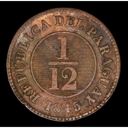 Paraguay 1/12 Real 1845 Tipo 5 Birmingham Cobre