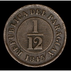 Paraguay 1/12 Real 1845 Tipo 10 Birmingham KM1.1 Cobre Leve Giro