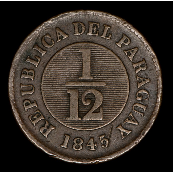 Paraguay 1/12 Real 1845 Tipo 10 Birmingham KM1.1 Cobre Leve Giro