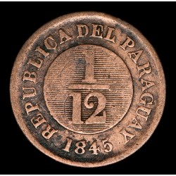 Paraguay 1/12 Real 1845 Tipo 14 Asuncion Crude KM1.2 Cobre