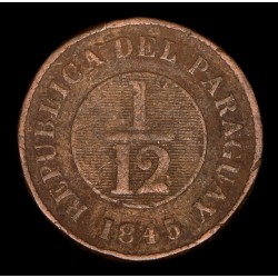Paraguay 1/12 Real 1845 Tipo 21 Birmingham KM1.1 Cobre
