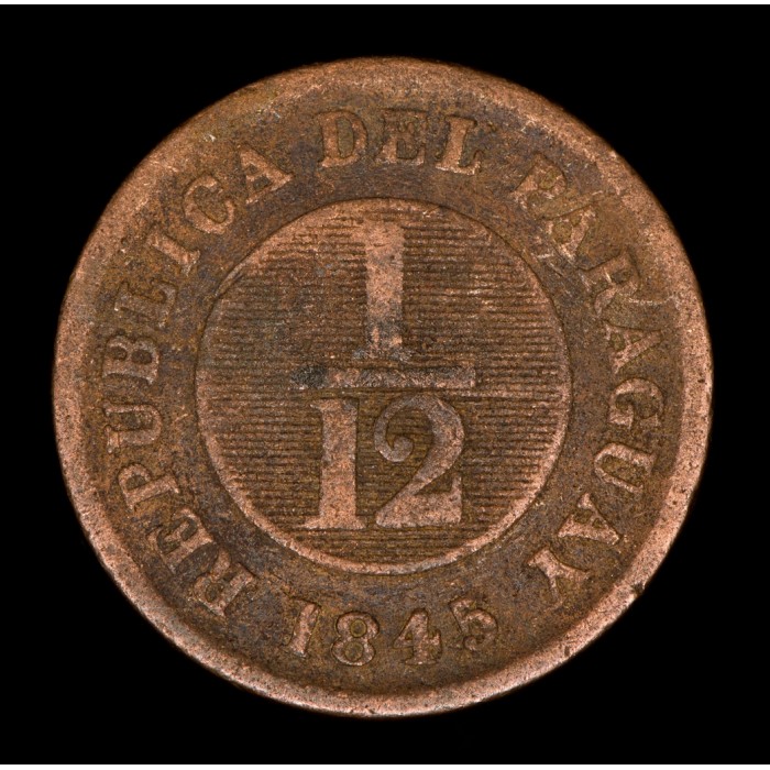 Paraguay 1/12 Real 1845 Tipo 7 Asuncion Crude KM1.2 Cobre