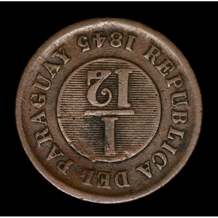Paraguay Reverso Moneda 1/12 Real 1845 Tipo 8 Birmingham KM1.1 Cobre