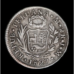 Peru 2 Reales 1827 JM Lima KM141.1 Ag MB-