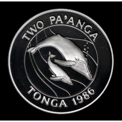 Tonga 2 Pa'Anga 1986 Ballenas Jorobadas KM121 Ag Proof UNCC