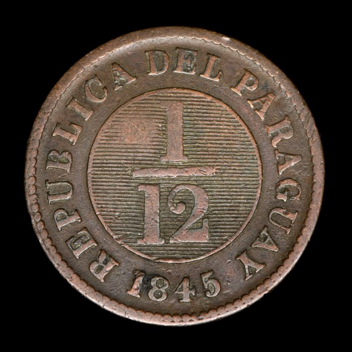 Paraguay 5/12 Real 1845 Tipo 2 Birmingham KM1.1 Cobre