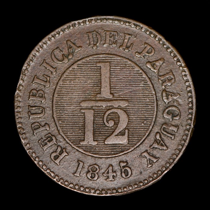 Paraguay 5/12 Real 1845 Tipo 12 Asuncion Crude KM1.2 Cobre