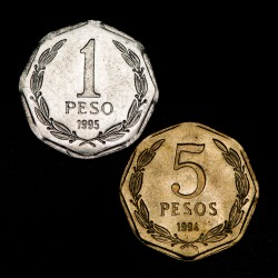 Chile 1 Peso 1995 + 5 Peso 1994 UNC