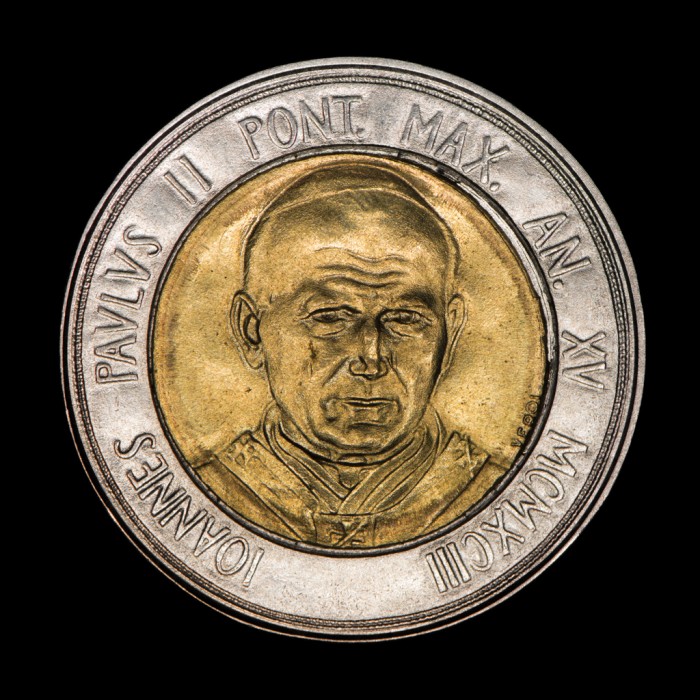 Vaticano 500 Liras 1993 Juan Pablo II KM249 Bimetalica UNC