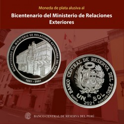 Peru 1 Sol 2021 Bicentenario ministerio de relacionex exteriores 1 Onza Ag UNC