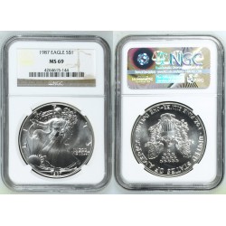 Estados Unidos 1 Dollar 1987 American Silver Eagle Certificada NGC MS69 Plata