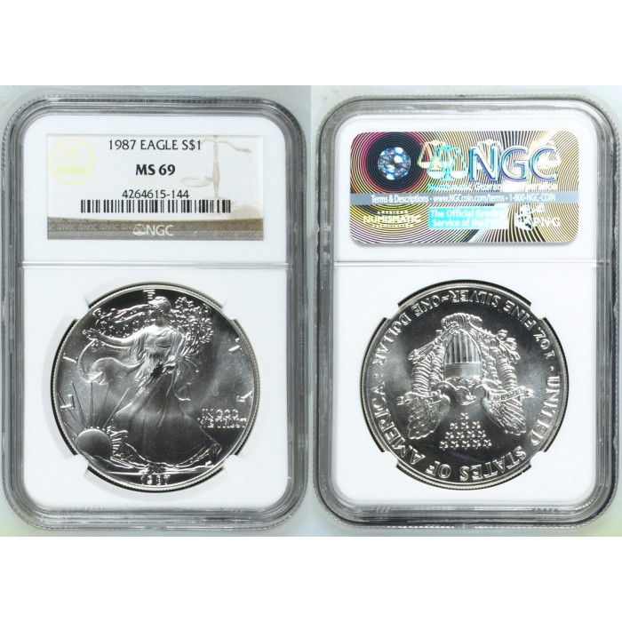 Estados Unidos 1 Dollar 1987 American Silver Eagle Certificada NGC MS69 Plata