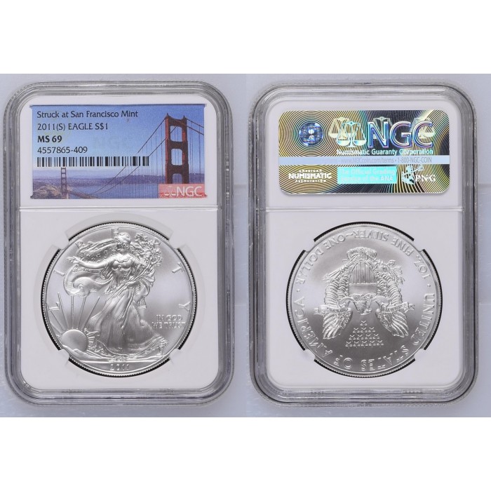 Estados Unidos 1 Dollar 2011-S American Silver Eagle Certificada NGC MS69 San Francisco Plata