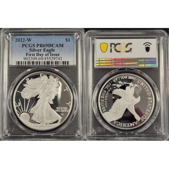 Estados Unidos 1 Dolar 2022-S PROOF American Silver Eagle Certificada PCGS PF69 First Day Plata