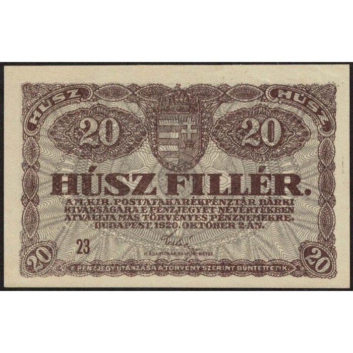 Hungria 20 Filler 1920 P43 UNC