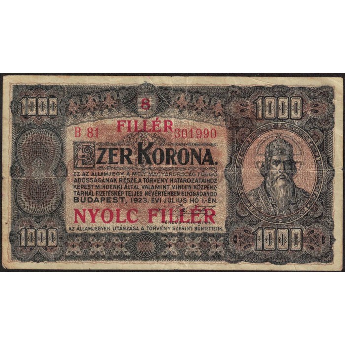 Hungria Gobierno Provisional 8 Filler S/1000 Coronas 1925 P81 MB-