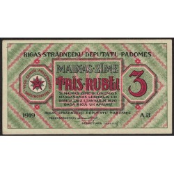 Letonia 3 Rubli 1919 PR2 EXC+
