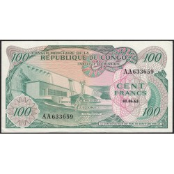 Rep. Democratica de Congo 100 Francos 1963 P1 EXC