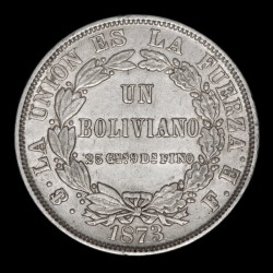 Bolivia 1 Boliviano 1873 FE KM160.1 Ag EXC