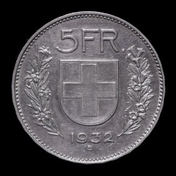 Suiza 5 Francos 1932B KM40 Ag EXC