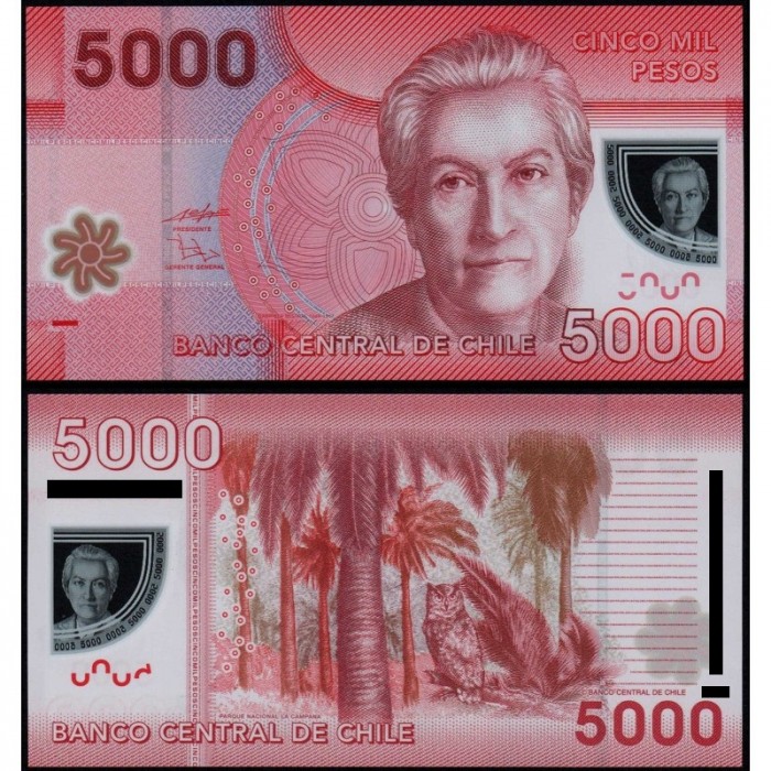 Chile 5000 Pesos 2016 P163 Gabriela Mistral Polimero UNC