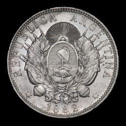 Argentina 1 Peso 1882 A4-R1 Patacon Ag EXC